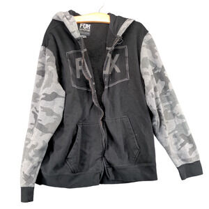FOX Head Boys Hoodie Sweatshirt Black XL Long Sleeve Camouflage Trim Pockets